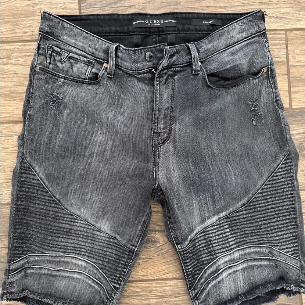 GUESS Men's Washed Black Jean Shorts